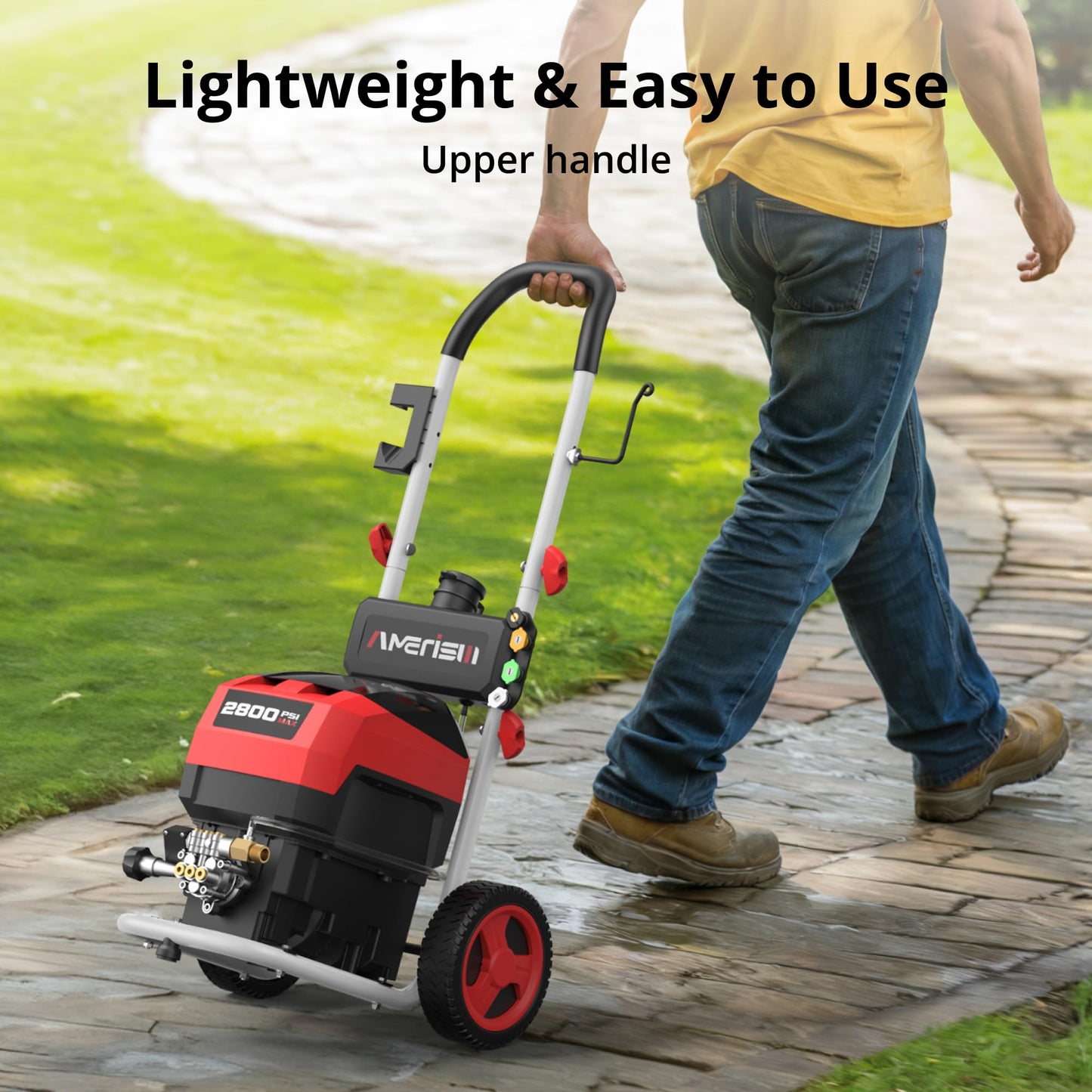 Pressure Washer, 2800PSI 2.0 GPM Max Electric Power Washer with Foam Cannon and 5 Nozzle Set, Portable Pressure Washer with 8" Wheels for Cars, Fences, Patios, Decks, Patios and Driveway Powerwasher