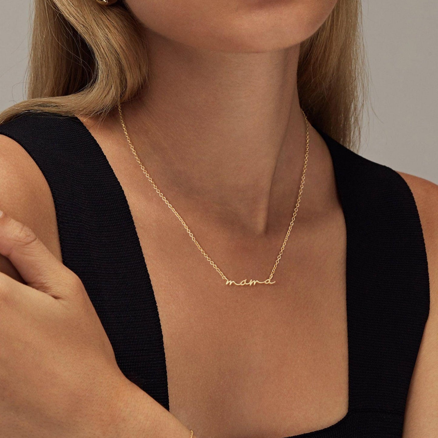 Dainty Small Mama Necklaces for Women - 18K Gold Plated Mom Chain Pendant Necklace for Mother's Day Gifts for New Mom Gifts