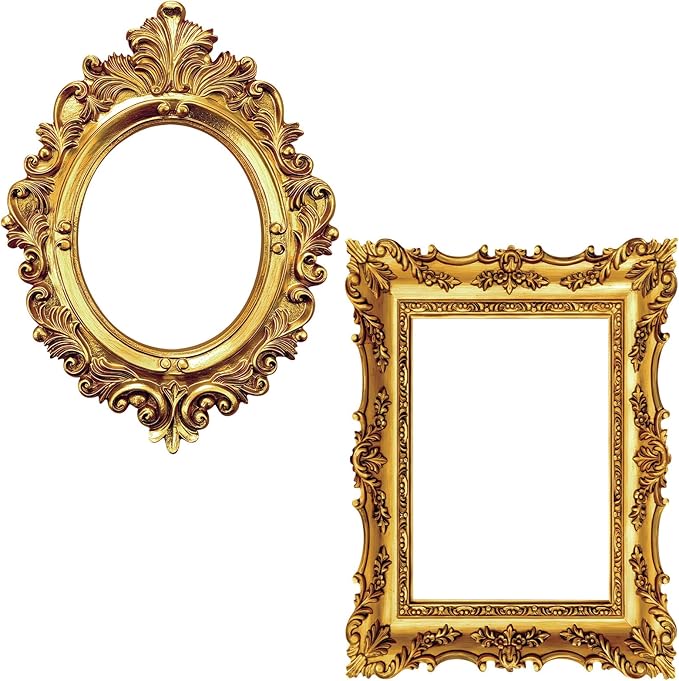 WGXX 2 Pcs 32 x 24 Inch Large Photo Booth Props Gold Wedding Selfie Frame Vintage Photo Frame Picture Friends Selfie Props...