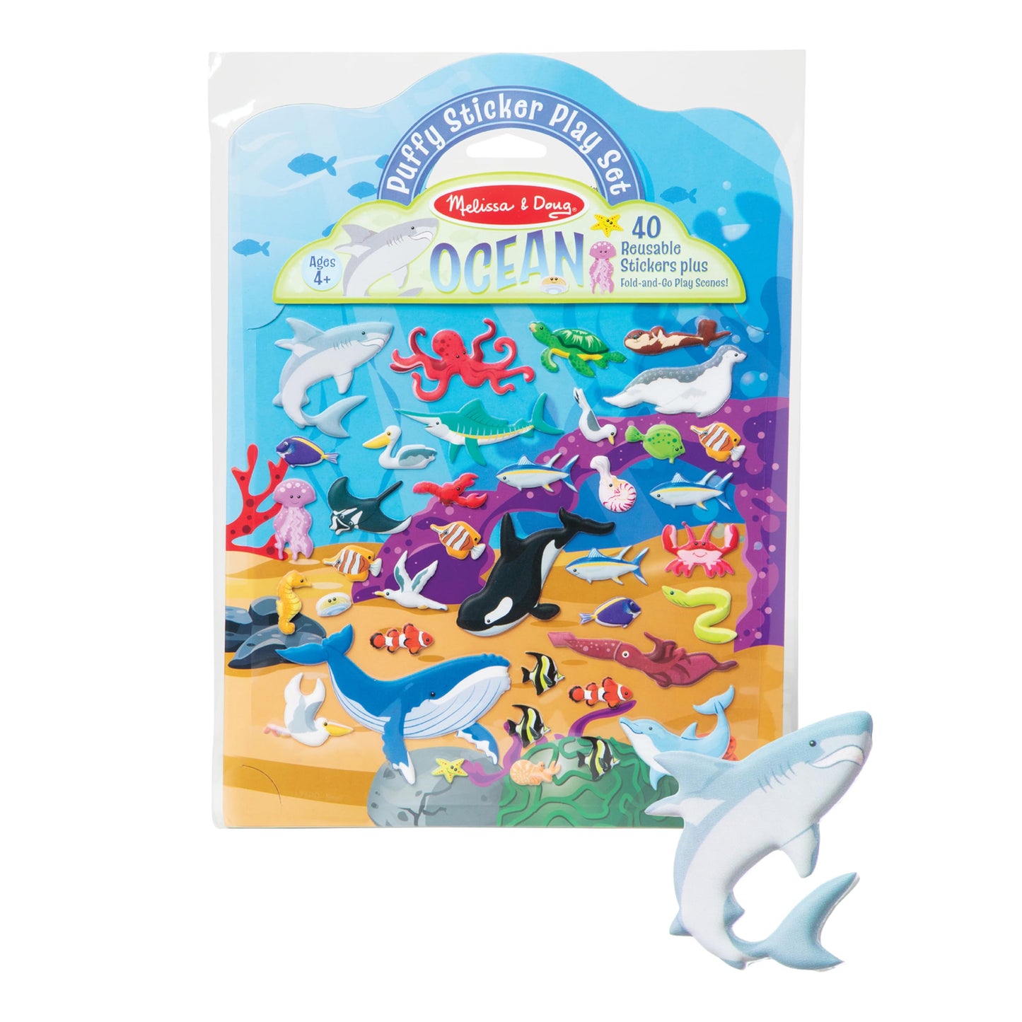 Melissa & Doug Ocean Puffy Sticker Play Set Travel Toy with Double-Sided Background, 40 Reusable Puffy Stickers