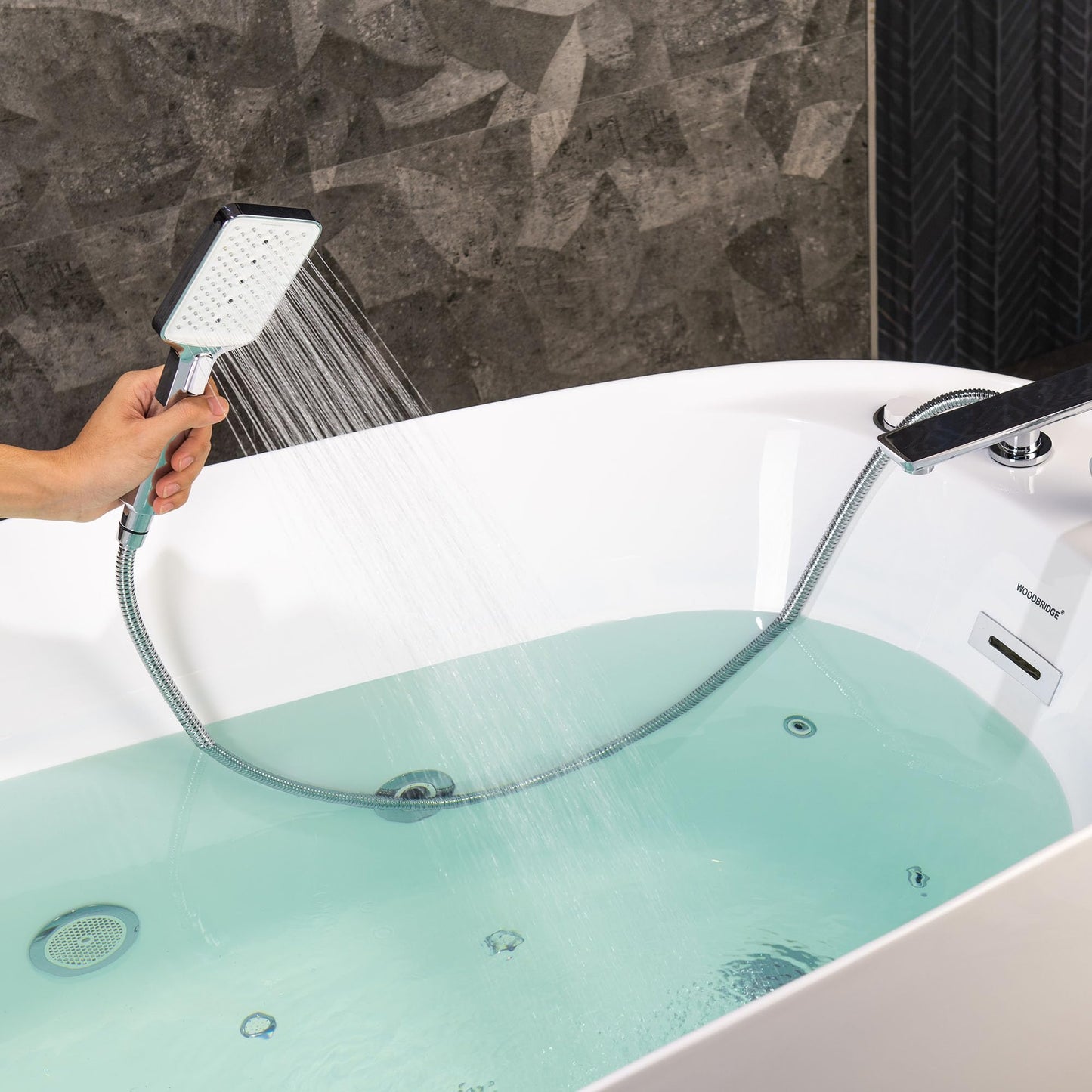 WOODBRIDGE 71" x 31-1/2" Whirlpool and Air Bath Heated Soaking Combination Tub with Adjustable Speed Air Blower, Tub Filler and Display Control Panel, White, BJ700+F0042CH