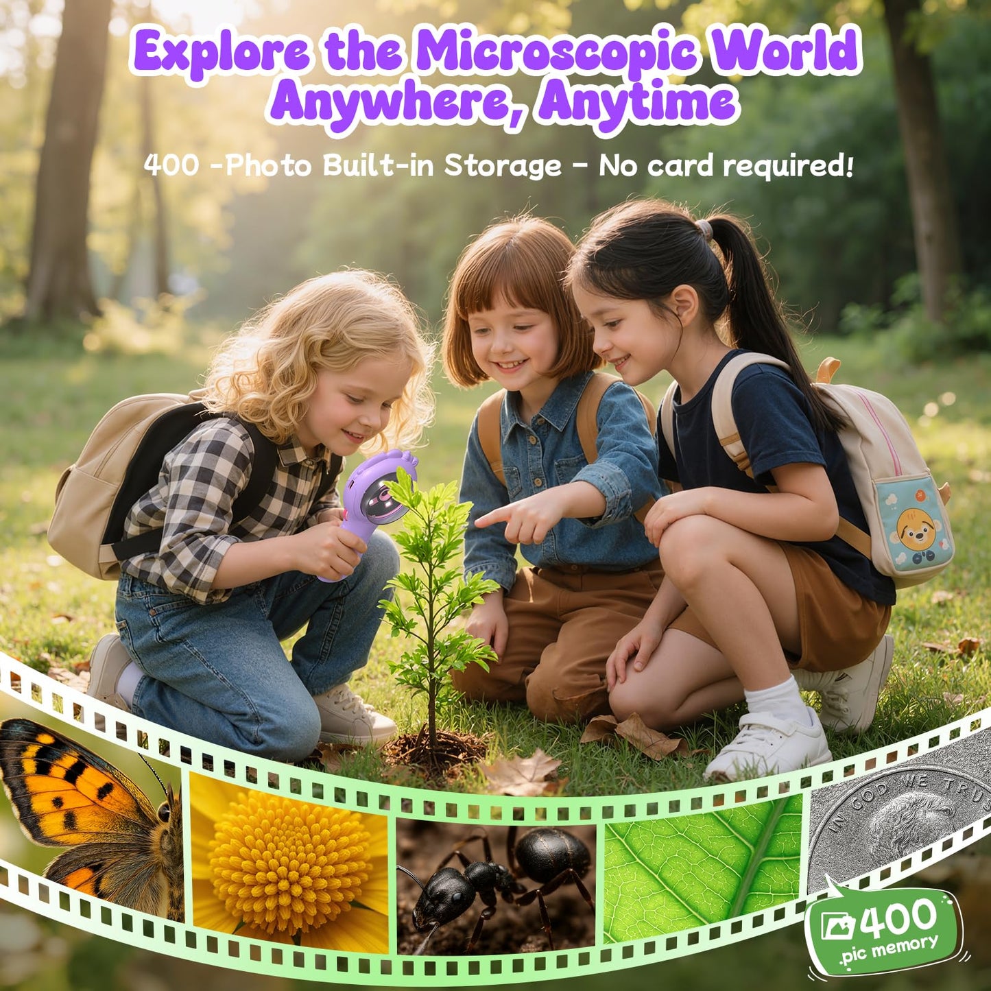 Flooyes Microscope for Kids 5-12, 5MP HD Digital Handheld Microscope with 4X Magnification, Mini Pocket Portable MicroScope Educational Science Toys Birthday Gifts for Age 4 5 6 7 8 9 10 11 Girls