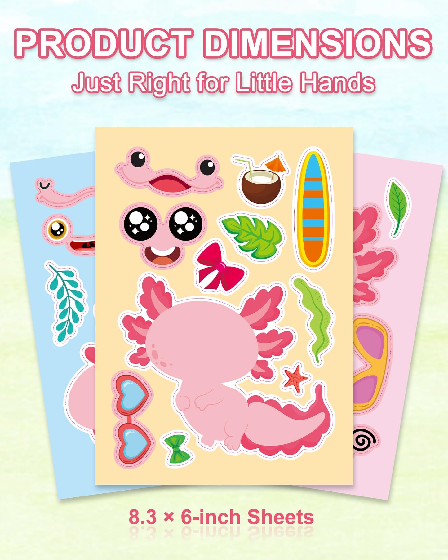 Aowplc 32 Sheets Axolotl Make-a-Face Stickers Mix 'n Match Crafts for Kids Axolotl Party Favors & Activities