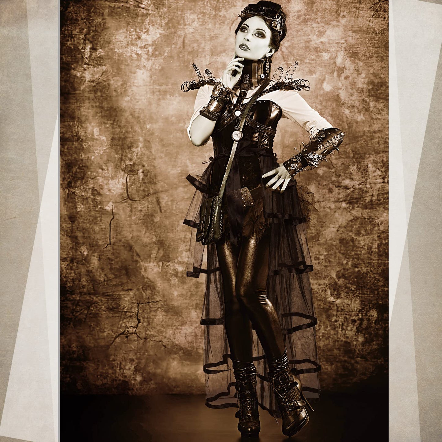 Steampunk Tie on Bustle Skirt Victorian Belt Lace Tutu Underskirt Bustle Halloween Costume Accessory for Women (Black)