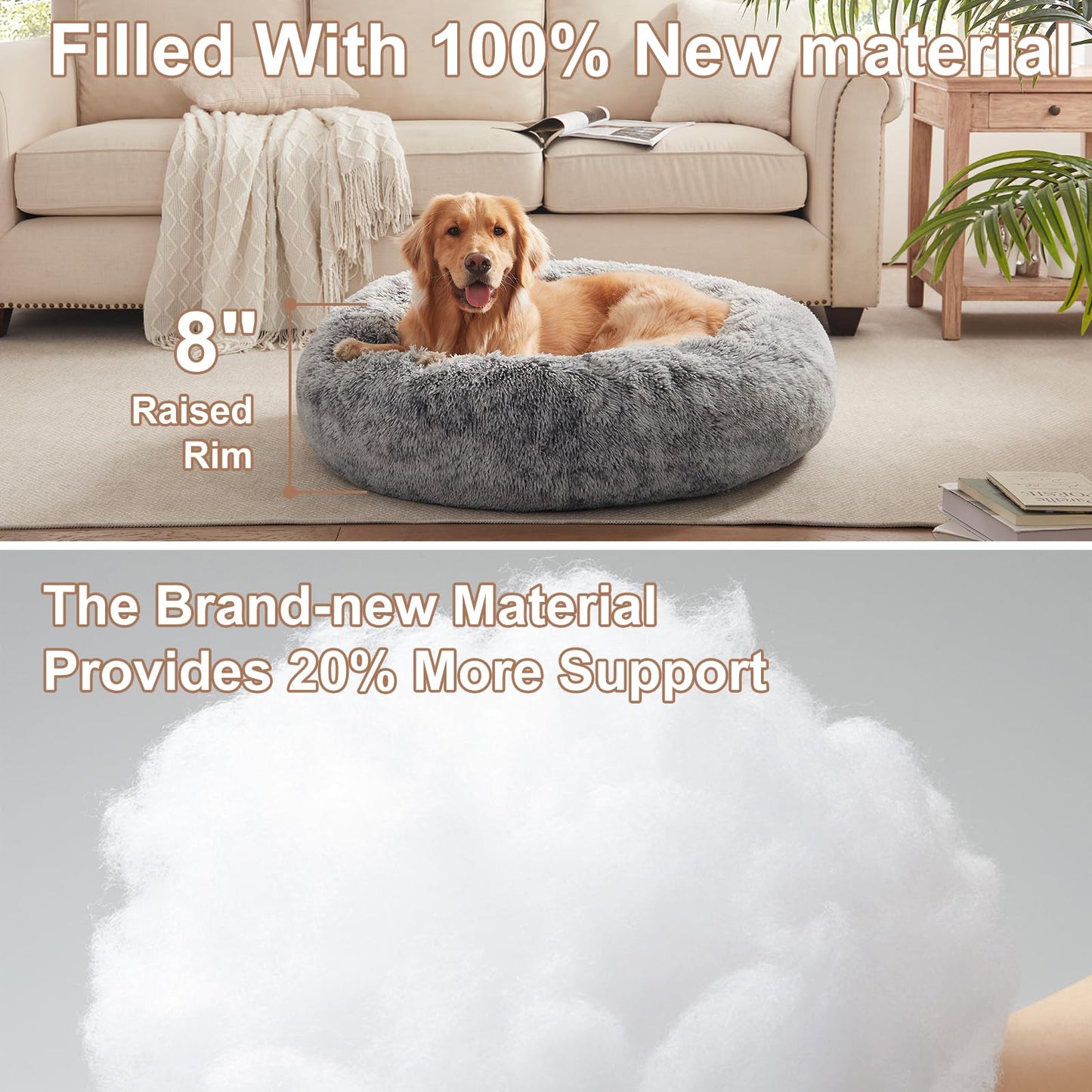 BedStill 36 inches Donut Dog Bed for Large Dogs - Calming Fluffy Round Pet Bed with Removable & Washable Cover,Fits up to 100 lbs Pets (Dark Grey,Large)