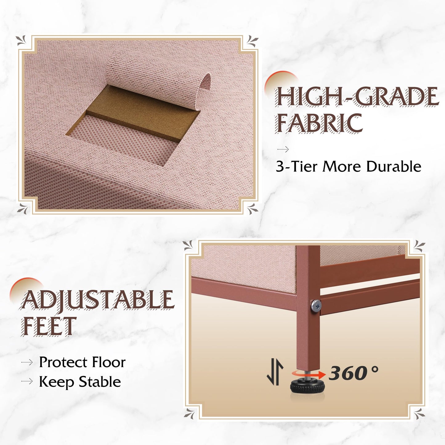 WLIVE Dresser for Bedroom with 5 Drawers, Wide Chest of Drawers, Fabric Dresser, Storage Organization Unit with Fabric Bins for Closet, Living Room, Hallway, Pink and Rose Gold