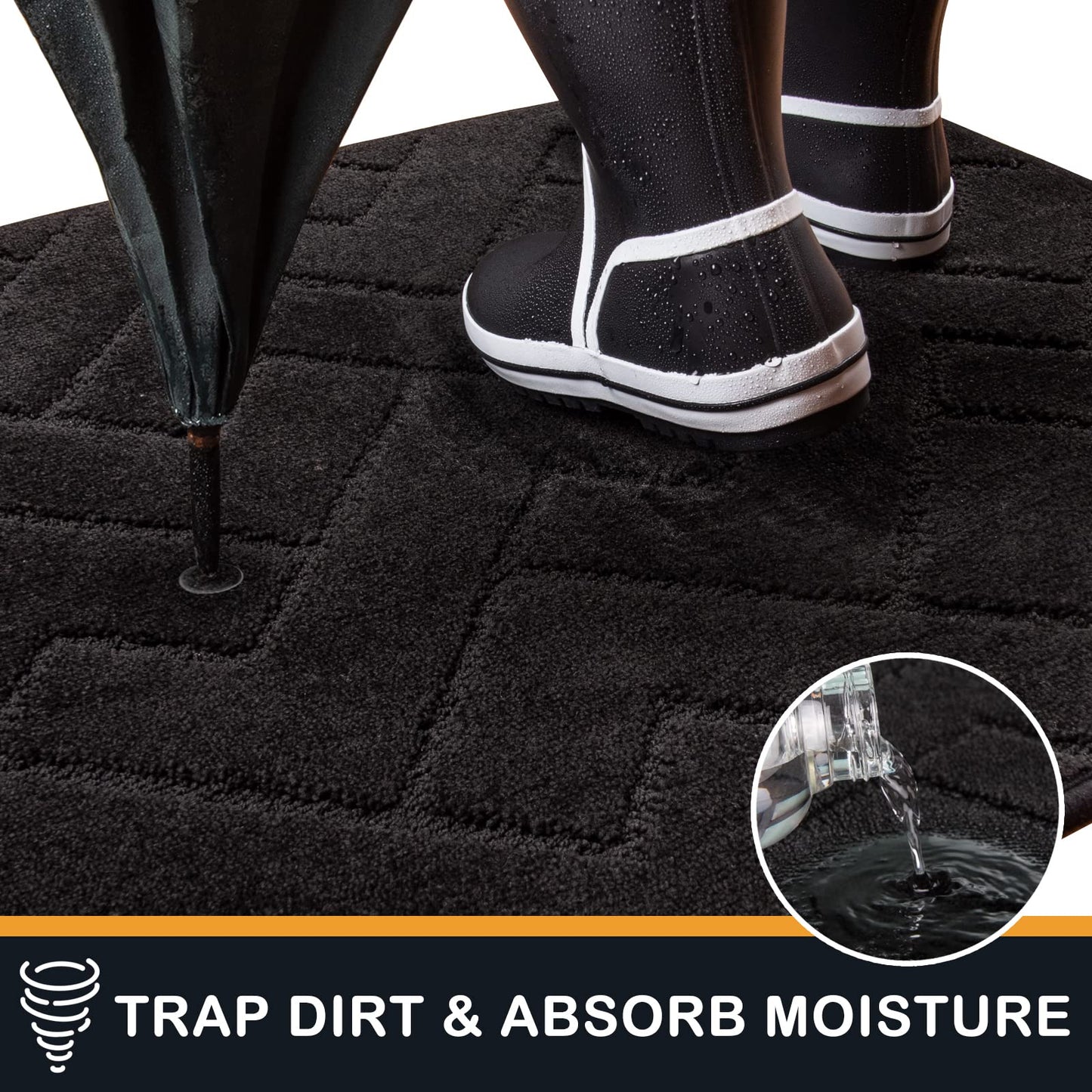 PURRUGS Dirt Trapper Door Mat 34" x 59", Non-Slip Machine Washable Entry Rug, Shoe Scraper, Dog Doormat, Super Absorbent Welcome Mat for Front & Back Door, Muddy Wet Shoes & Paws, Black
