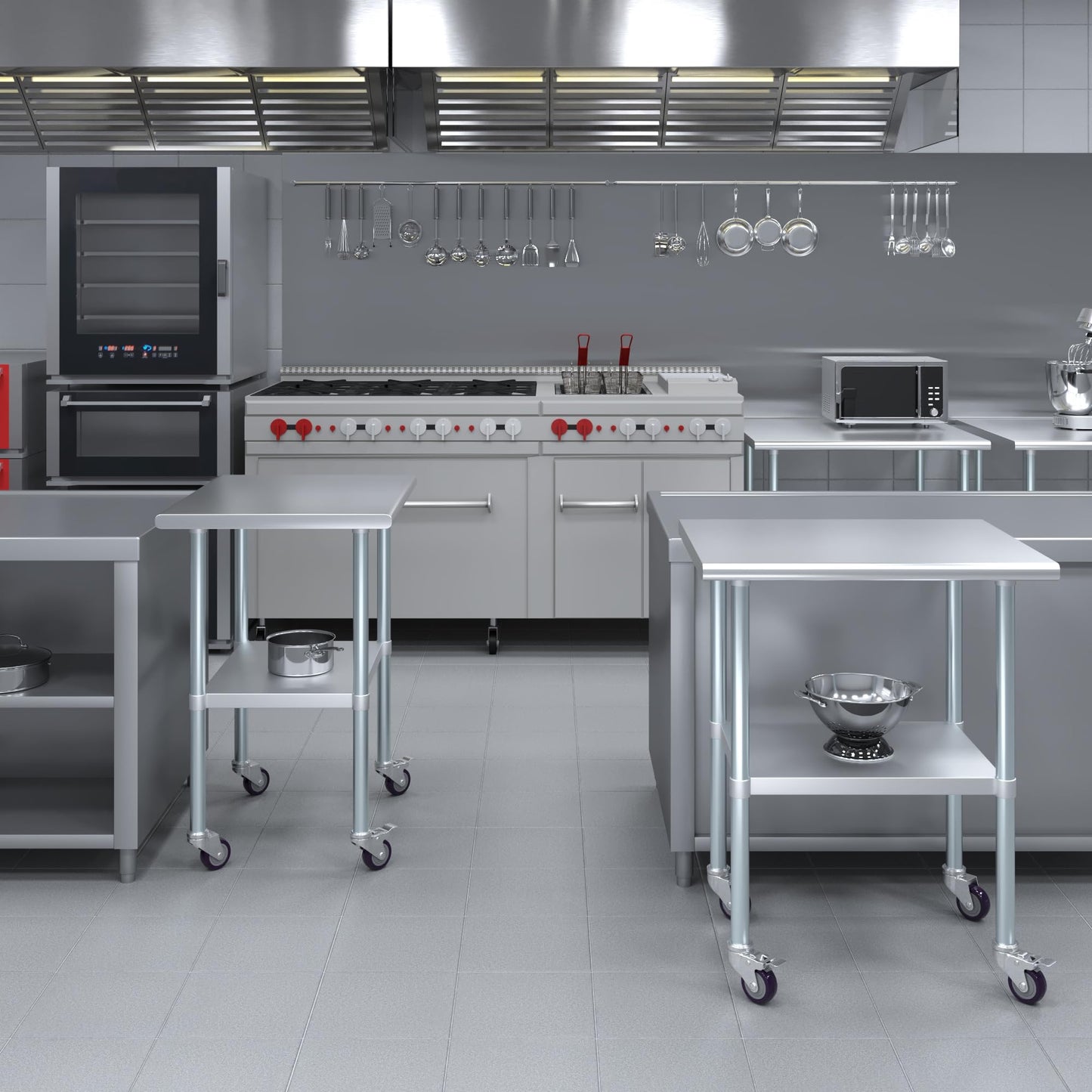 AmGood 24 in. x 30 in. Stainless Steel Work Table with Wheels | Metal Kitchen Food Prep Table | NSF
