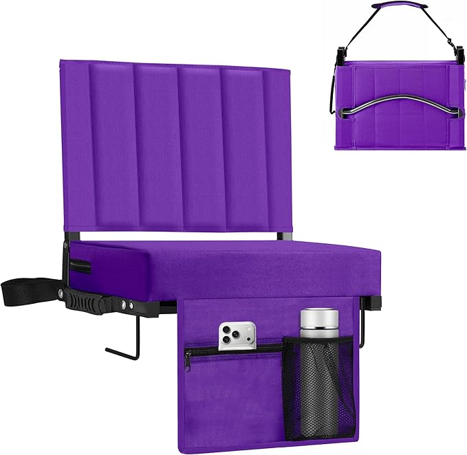 Halituny Stadium Seat for Bleachers with Back Support, Portable Bleacher Seat with Wide Comfy Padded Cushion, Metal Hook, Folding Stadium Chair with Shoulder Strap, Carry Handle, Cup Holder