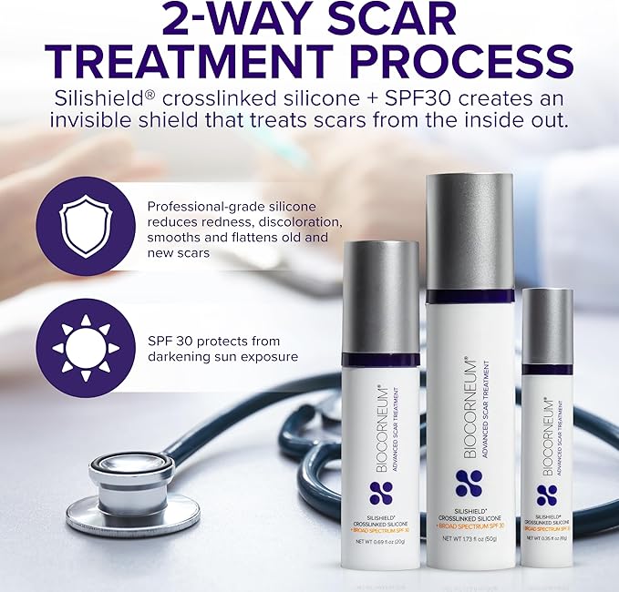 Biocorneum Advanced Scar Treatment with Silishield® & SPF 30 50g – Silicone Scar Gel for Scars - Surgeon Recommended for New & Old Scars – Silicone Scar Cream for Surgical Scars Suitable for Kids