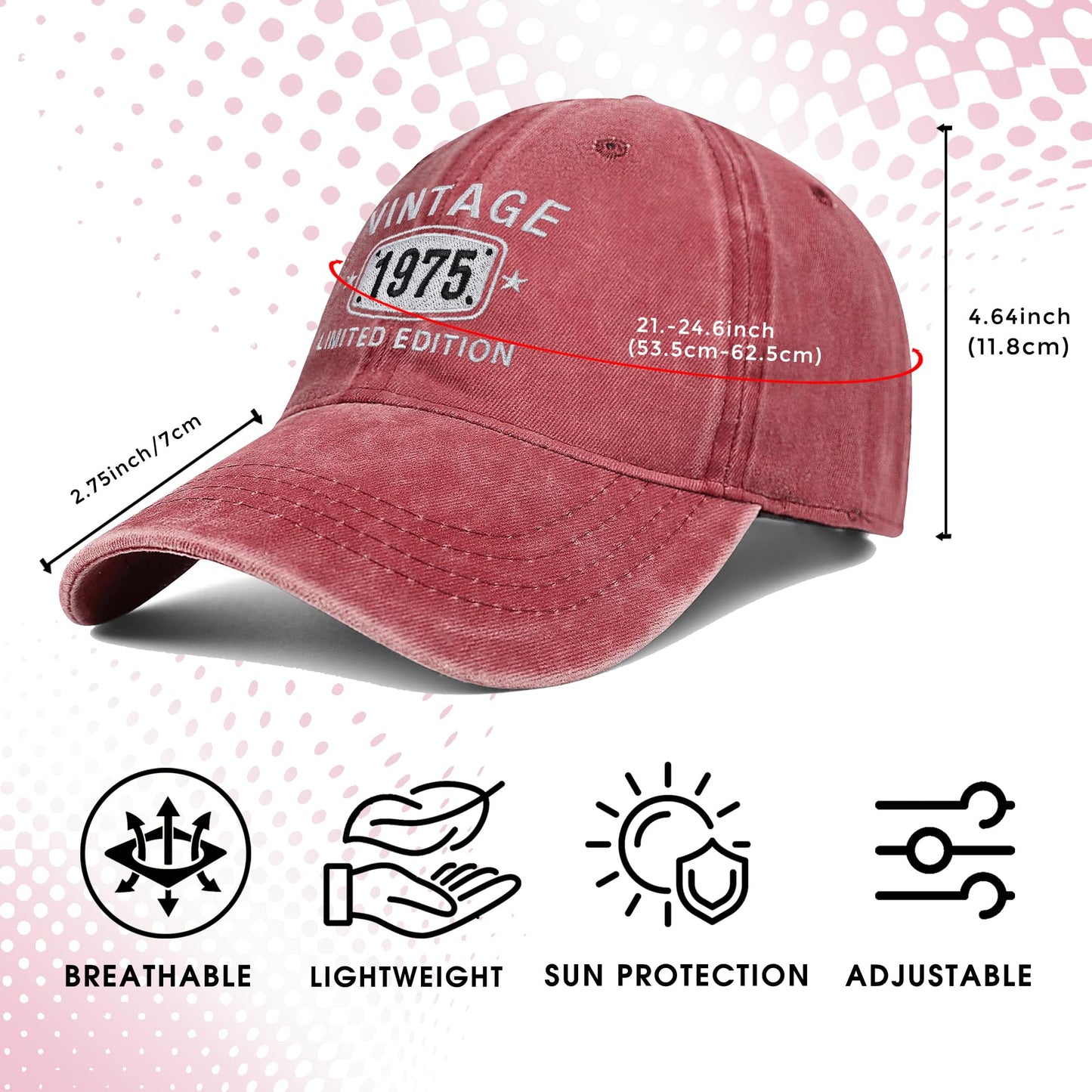 50th Birthday Gifts for Men Women Hats Vintage 1974 Limited Adition Red