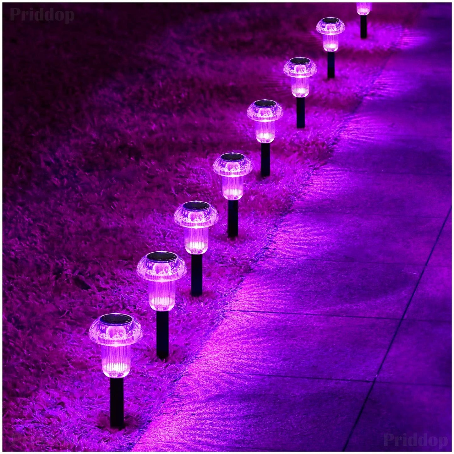 Priddop Halloween Solar Lights Outdoor 8 Pack Purple LED Waterproof Mushroom Outside Lights for Yard Garden Patio Pathway Walkway Landscape Halloween Decorations