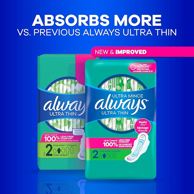 Always Ultra Thin Pads without Wings, Size 1, Regular, 132 Count (3 Packs of 44)