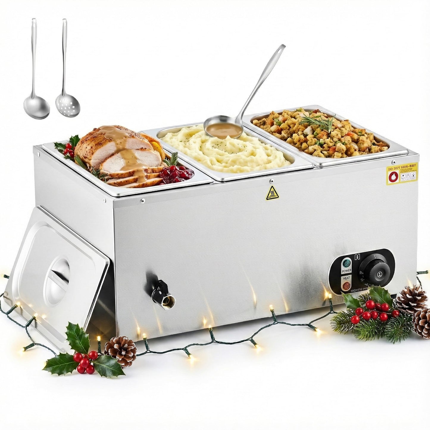 WILPREP Commercial Food Warmer with Three 1/3 Pans, 1500W Countertop Electric Warmer, 86-185°F Adjustable Temp Control & Over-Temp Protection, Stainless Steel Buffet Bain Marie