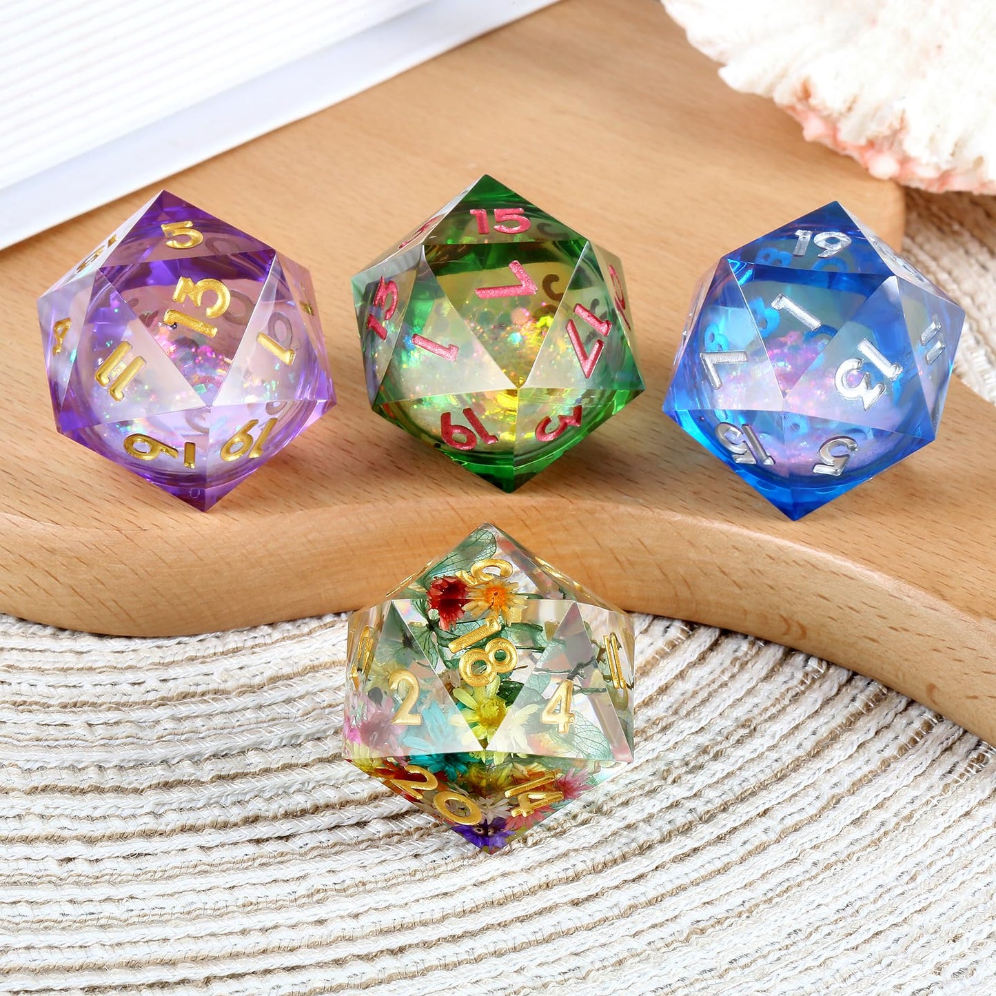 33mm D20 Dice ,DNDND Glitter and Paillette Liquid Core D20 Dice with Gorgeous Gift Box for Dungeons and Dragons (Pink &Blue)