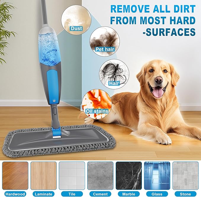 Spray Mops for Floor Cleaning - Microfiber Wet Dry Dust Mop for Hardwood Laminate Wood Tile Vinyl Floors with 3 Washable Pads fit for Swiffer PowerMop