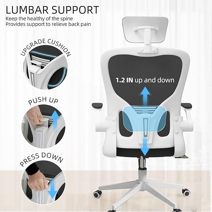 ZYFFHYLAI Office Chair Ergonomic Desk Chair, 350 LBS Mesh Office Chair with Lumbar Support, Comfy Desk Chair with Wheels, Big and Tall Chair for Study Work Gaming (Black+White)