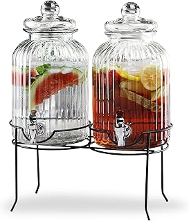 Style Setter Canyon Glass Beverage Dispenser with Stand Set of 2-1.3 Gallon Drink Dispenser with Stand & Spigot - Leak-Pro...