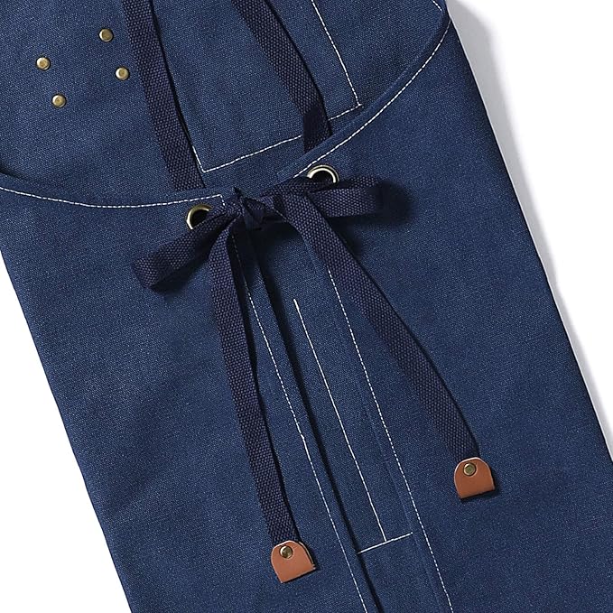 AFUN Chef Aprons for Men Women with Oversized Pockets, 16-Ounce Cotton Canvas Cross Back Heavy Duty Work Apron (Dark Blue)