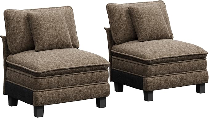 PHI VILLA Indoor Modular Sectional Couches Sets, 2-Piece Armless Sofa Set, 2-Seater Upholstered Couch for Living Room Small Spaces, Chenille Fabric, Taupe
