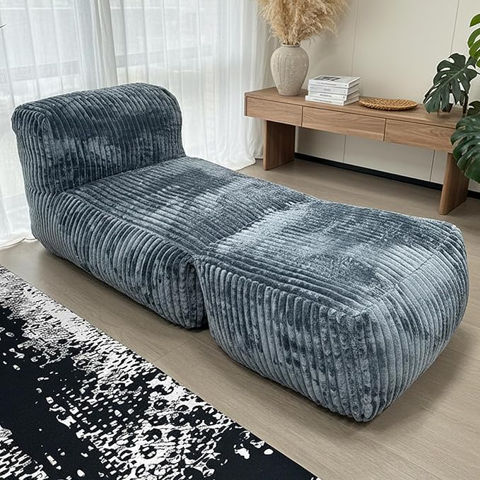 Large Memory Foam Bean Bag Chair for Adults – Big Lounger Sofa Seat for Living Room, Bedroom, or Balcony (Dark Gray)