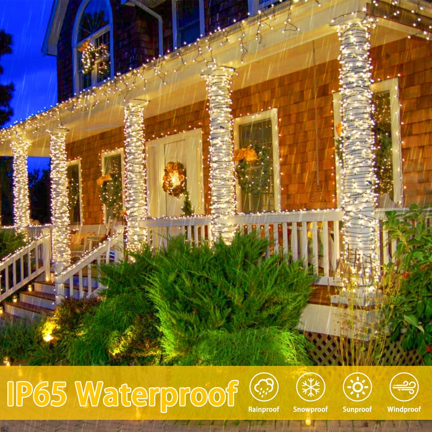 2 Pack 480 LED Solar String Lights for Outside, 170 FT Super Long Solar Chrismas Lights Outdoor with 8 Modes & Memory Function, Waterproof Twinkle Light for Xmas Tree Party Decorations (Warm White)