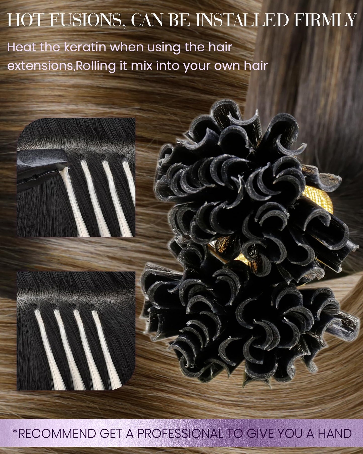 LaaVoo U Tip Hair Extensions Human Hair Ombre Dark Brown to Chestnut Brown with Ash Brown Utip Hair Extensions Human Hair for Wo