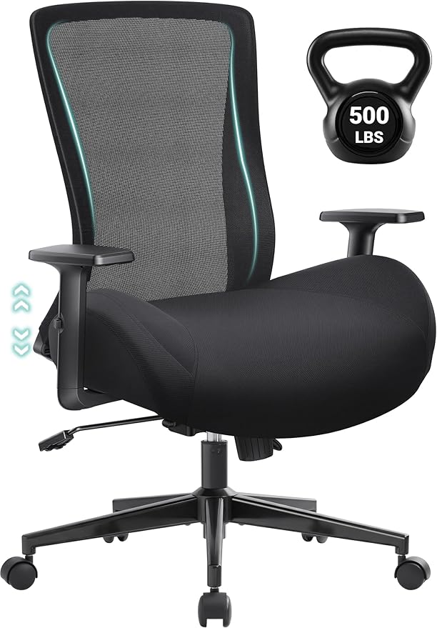 Big and Tall Home Office Desk Chair 500lb Capacity for Heavy People, Ergonomic Wide Mesh Desk Chair with Stepless Recline...