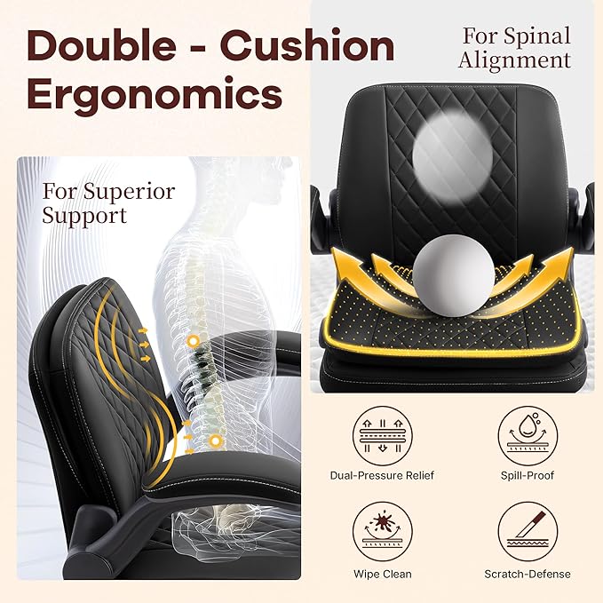 AreShark Cross Legged Office Chair: ADHD Criss Cross Desk Chair with Wheels & Stretchable Rotating Footrest - Height Adjustable Wide Yoga Kneeling Meditation Chair with Flip-up Armrests Back Support