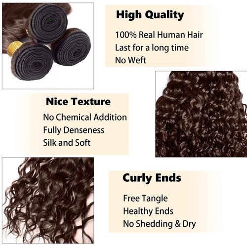 Fabimiya 20 22 24 Inch Human Hair Bundles Brown 4# Water Wave Bundles Human Hair Unprocessed Soft Sewn In Hair with Double Weft for Black Women