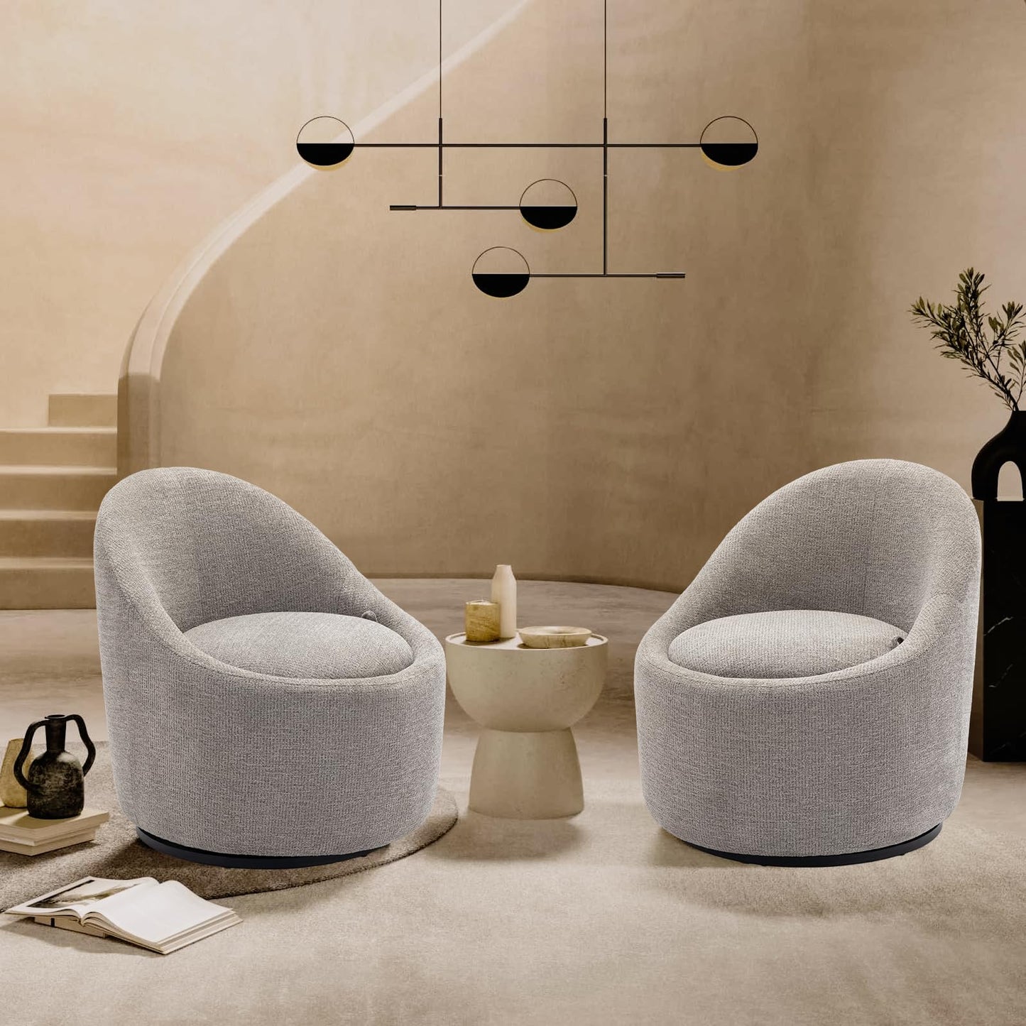 COLAMY Swivel Accent Chair, 360° Swivel Chair with Hidden Storage, Modern Small Barrel Swivel Armchair for Living Room/Bedroom, LightGrey