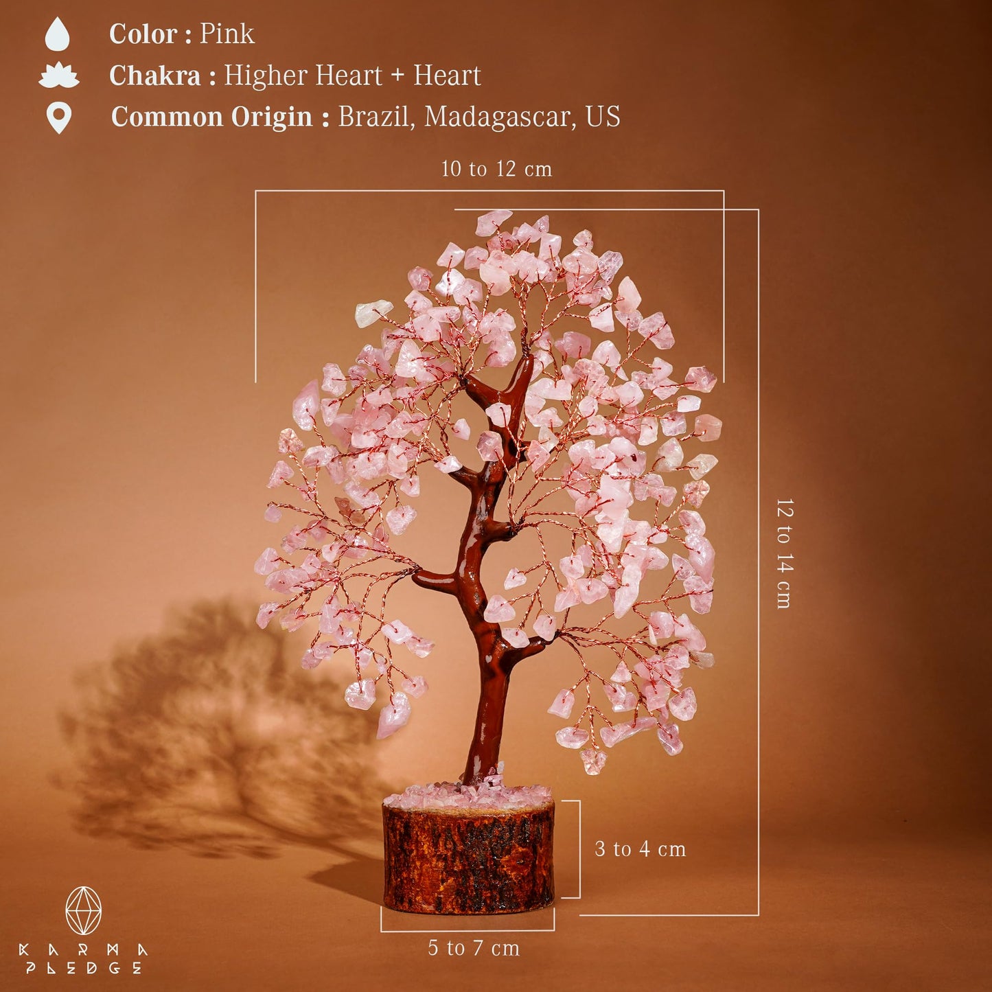 KARMAPLEDGE Rose Quartz Crystal Tree of Life for Women Office Decor, Good Luck, Money, Meditation, Positivity, Handmade Healing Crystal Stones Bonsai Tree Spiritual Birthday Gifts for Women
