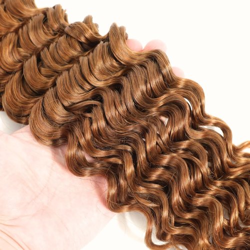 MOMOSHERO Deep Wave Human Hair Bundles Color 30 Light Auburn Curly 3 Bundle 12 14 16 Inch, 100% Unprocessed 10A Virgin Remy Bouncy Wholesale Hair Brown Curly Sew In Hair Bundles