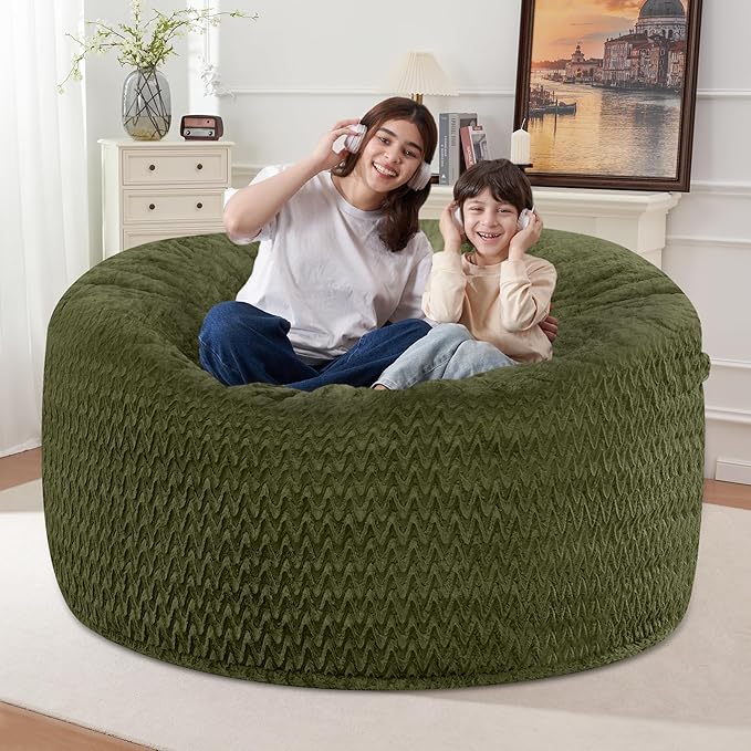 4FT Bean Bag Chair,Giant Bean Bag Chairs for Adults,Big Bean Bags with Memory Foam Filled, Large Beanbag Chairs with Chevron Plush Cover-Green