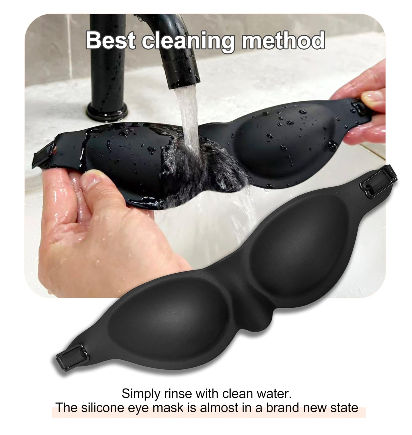 Moisture Chamber Sleep Mask for Dry Eyes – Washable Reusable Silicone Goggles with Adjustable Strap, Lightweight & Comfortable for Night Use, Helps Relieve Dry Eye Symptoms (Matte Black)