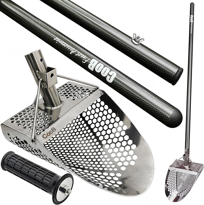 CooB Set Beach Sand Scoop Metal Detector Tool, Stainless Steel Scoop Shovel Metal Detecting Treasure Hunting, Light Strong...