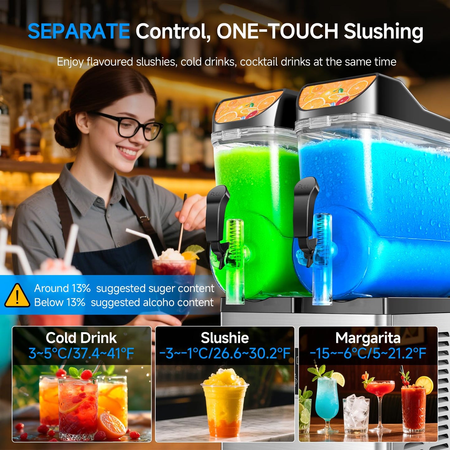 EKway Slushy Machine,15L x2 Double Tanks Comercial Margarita &Slushie Machine,120+ Cups 1000W 110V Electric Large Daiquiri Machine with Self-cleaning Mode,for Home Party Restaurants Cafe Bars