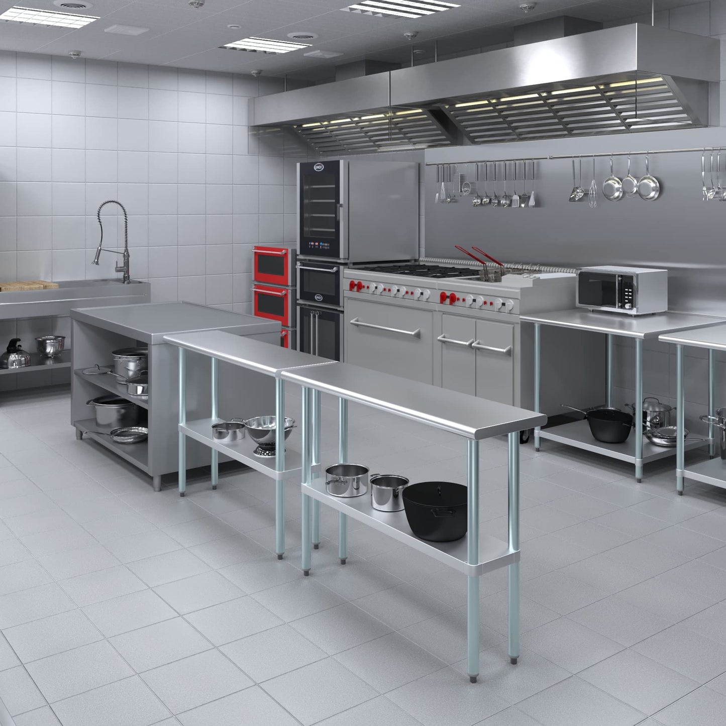 AmGood 14 in. x 48 in. Stainless Steel Work Table | Metal Kitchen Food Prep Table | NSF