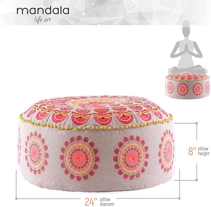 Yoga Décor Floor Cushion Cover Red Moroccan Seating Area Boho Floor Pillow Accent Your Living Room, Bedroom, Nursary or Kids Room Bedroom Décor Pouf Ottoman Stool Footstool Cotton 24x8 Unstuffed