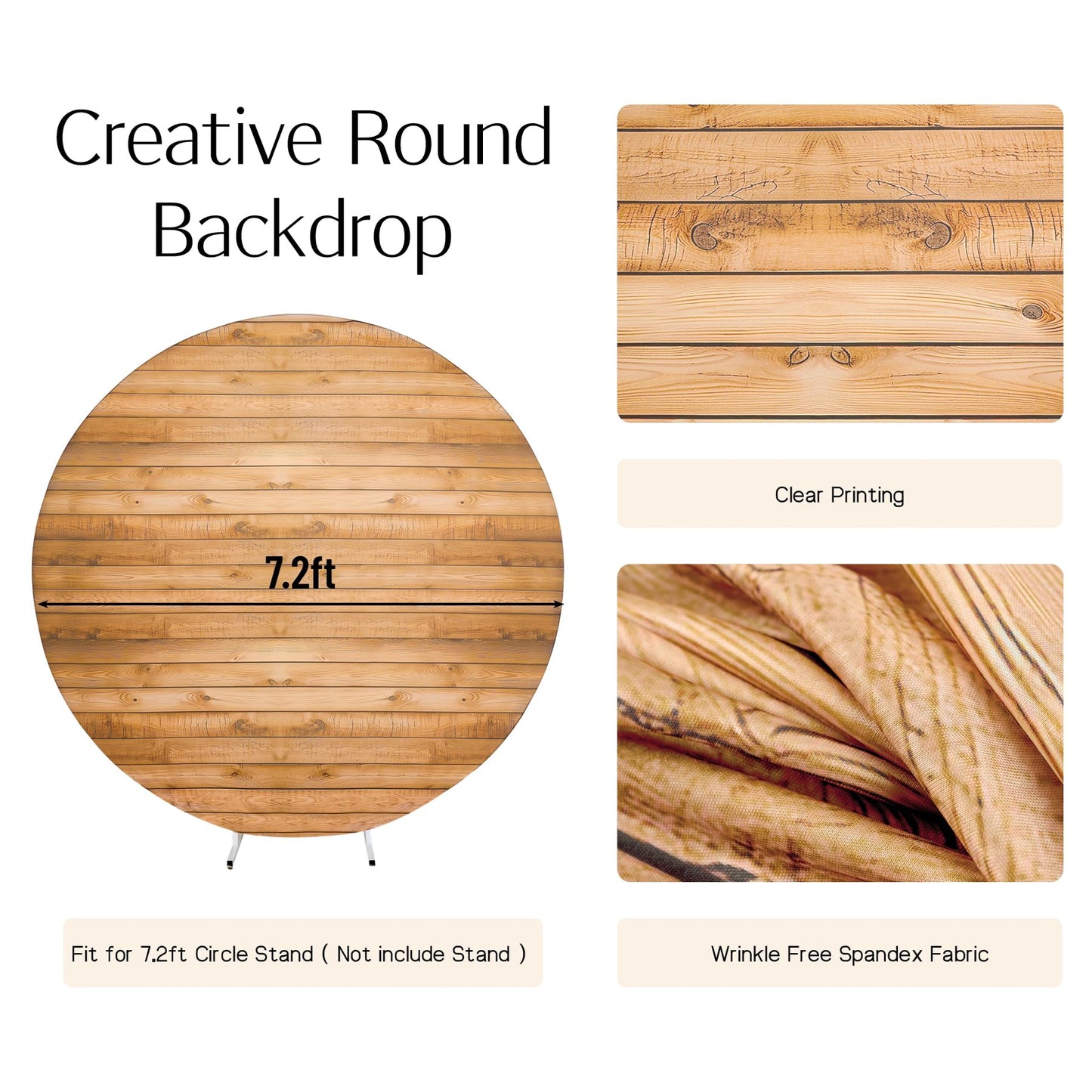 7.2Ft Wood Grain Round Arch Backdrop Cover For 7/7.2Ft Circle Stand, Wrinkle Free Circle Arch Background Cover, Vintage Wood Tex