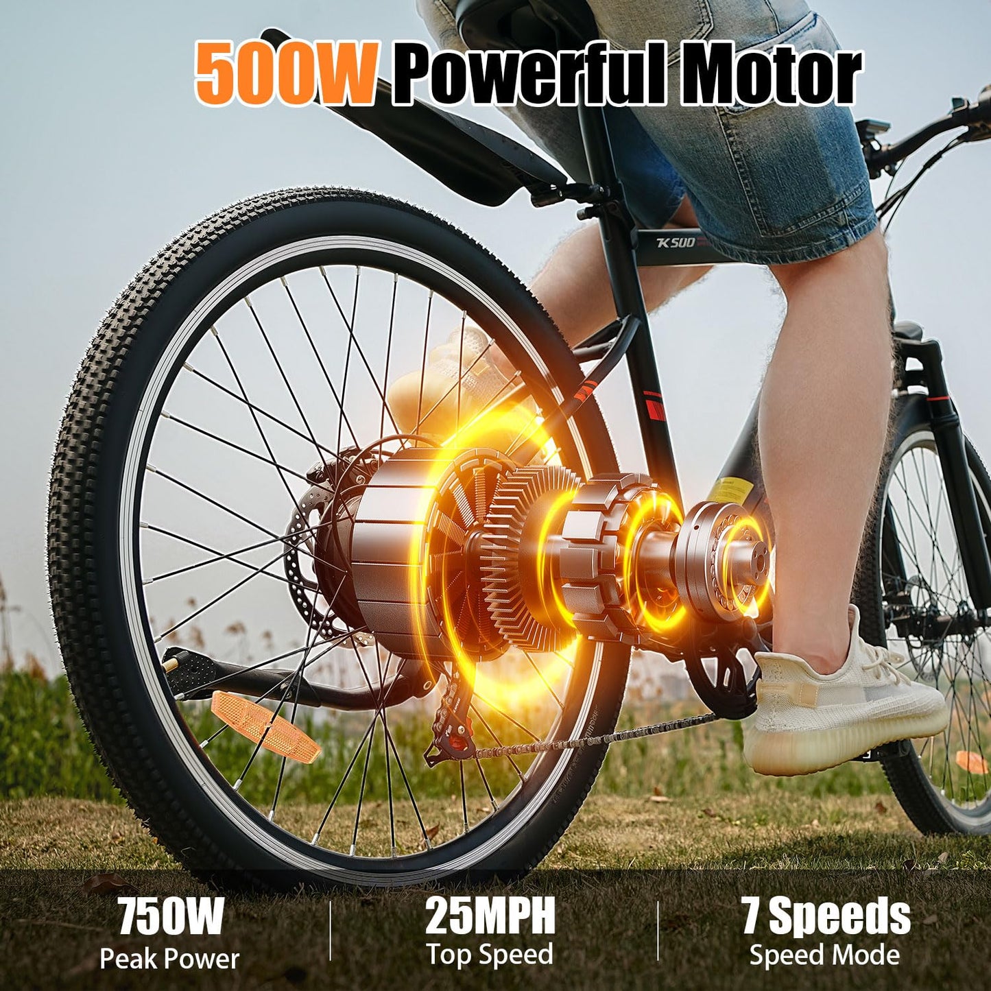 Electric Bike for Adults, 750W Motor, Up to 25 MPH 45 Miles, Removable Battery, 7 Speeds, 26" Electric Mountain Bike Comes with Bike Lock, Fender, Soft Seat Pad, UL2849