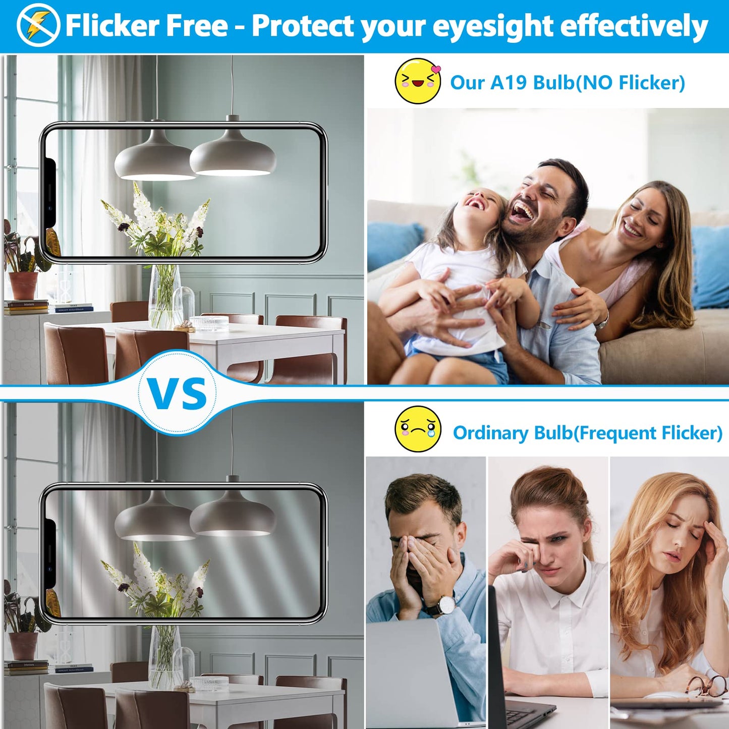 ASOMST 4-Pack A19 LED Light Bulbs, 100W Equivalent LED Bulb, 5000K 1100Lumen Light Bulb 11W, Non-Dimmable E26 Frosted Lighting, CRI 85+, No Flicker