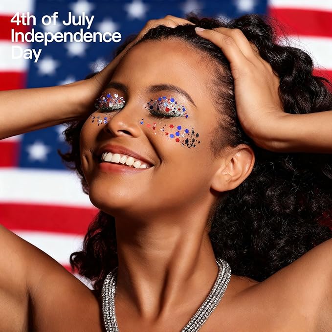 Teenitor 80g Red White and Blue Body Glitter Face Glitter Gel, 4th of July Accessories Hair Glitter for Kids, Fourth of July Outfits for Women, Red White and Blue Face Paint for USA Independence Day