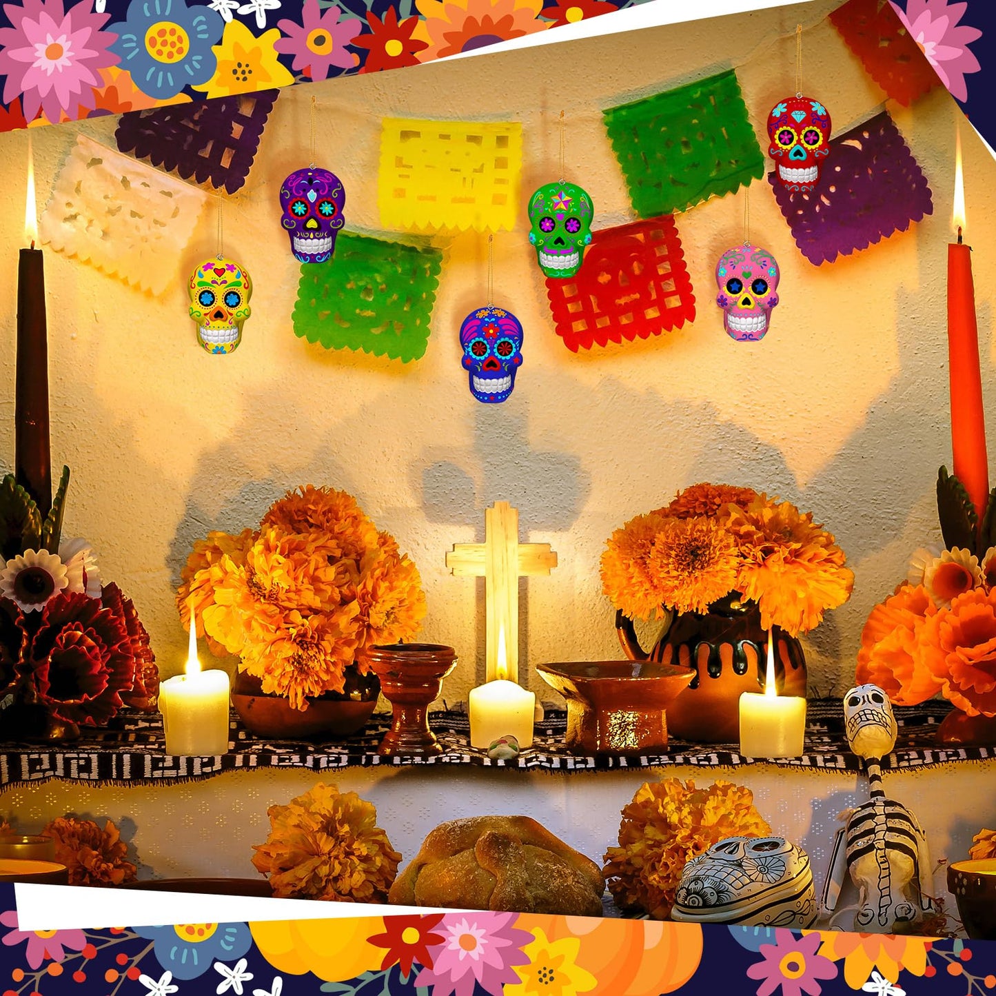 RoundFunny 12 Pcs Day of The Dead Sugar Skull Crafts for Adults Ceramic to Paint 3D Statues Ornaments Ready to Paint Your Own Skull Figurines Unpainted Plaster for DIY Project Arts Activity Decor