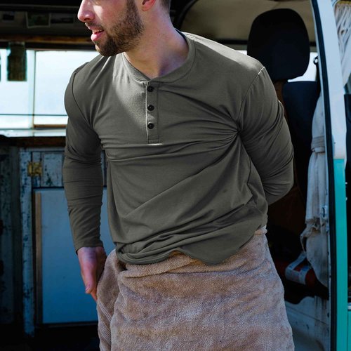 Free Fly Flex Long Sleeve Henley - Bamboo Viscose with UPF 50+ Sun Protection, Soft Stretch Sun Shirts for Men’s Fly Fishing - Fatigue, X-Large