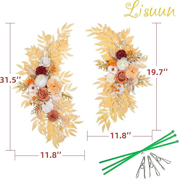 Wedding Arch Flowers, Artificial Floral Decor for Wedding Ceremony & Reception, Standard Size Large Flower Swag Set for Backdrop & Welcome Sign, Pack of 2 (Champagne No. 1)