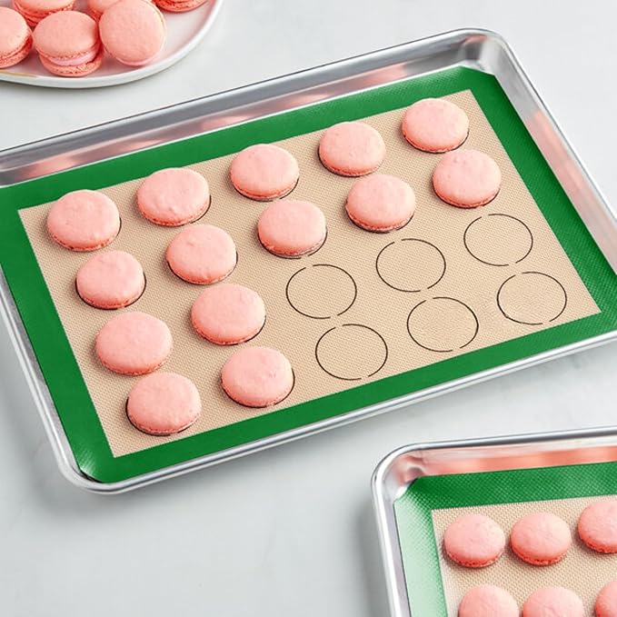 Half Size Silicone Macaron Baking Mat, Green, Non-Stick, 11.75 x 16.5 Inch, 20 Circle Template, Heavy Duty 1mm Fiberglass Weave