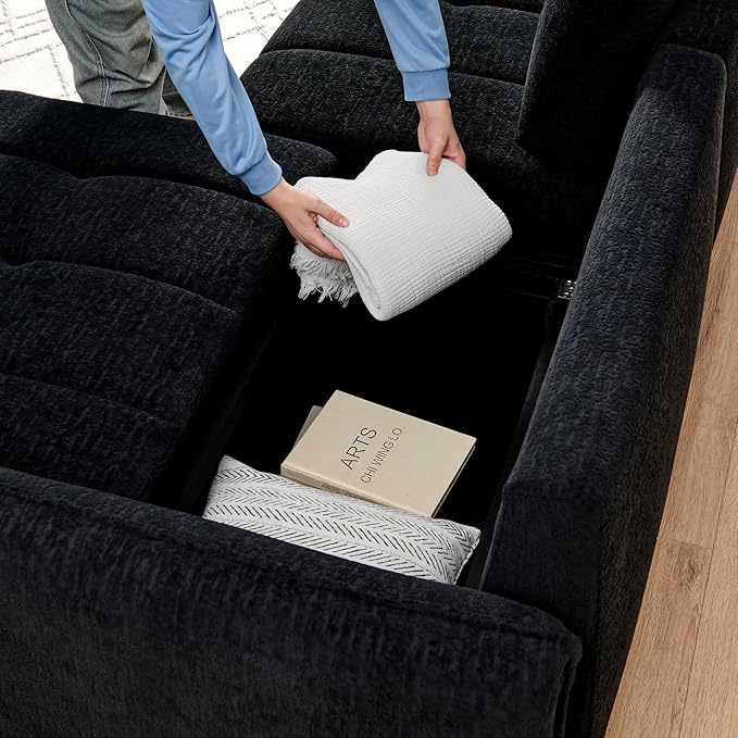 Mofolit Sleeper Sofa Bed Convertible Couch with Storage in Chenille Fabric Loveseat for Living Room Apartment and Small Spaces (Black)