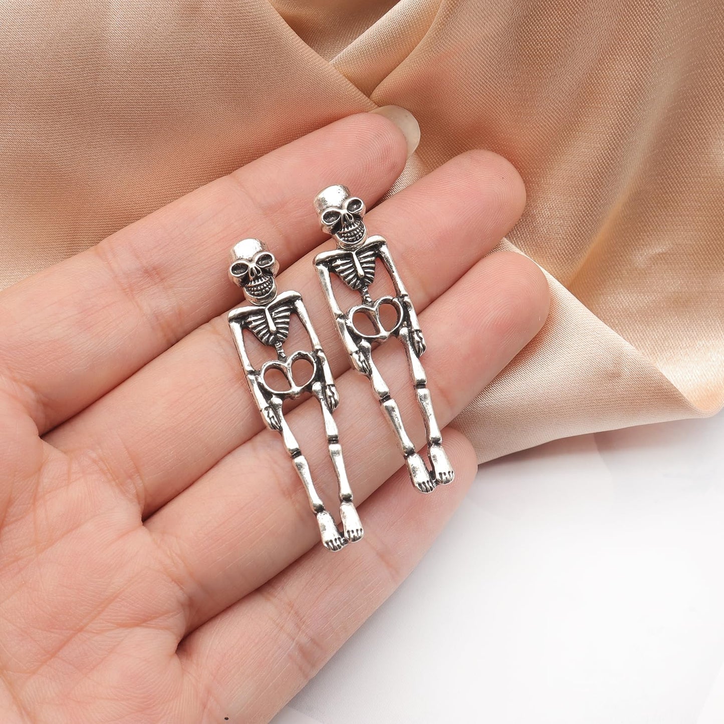 Halloween Gothic Skeleton Unique Earrings Punk Human Skull Funny Earrings Ghost Groom Bride Front Back Stud Earrings for Women