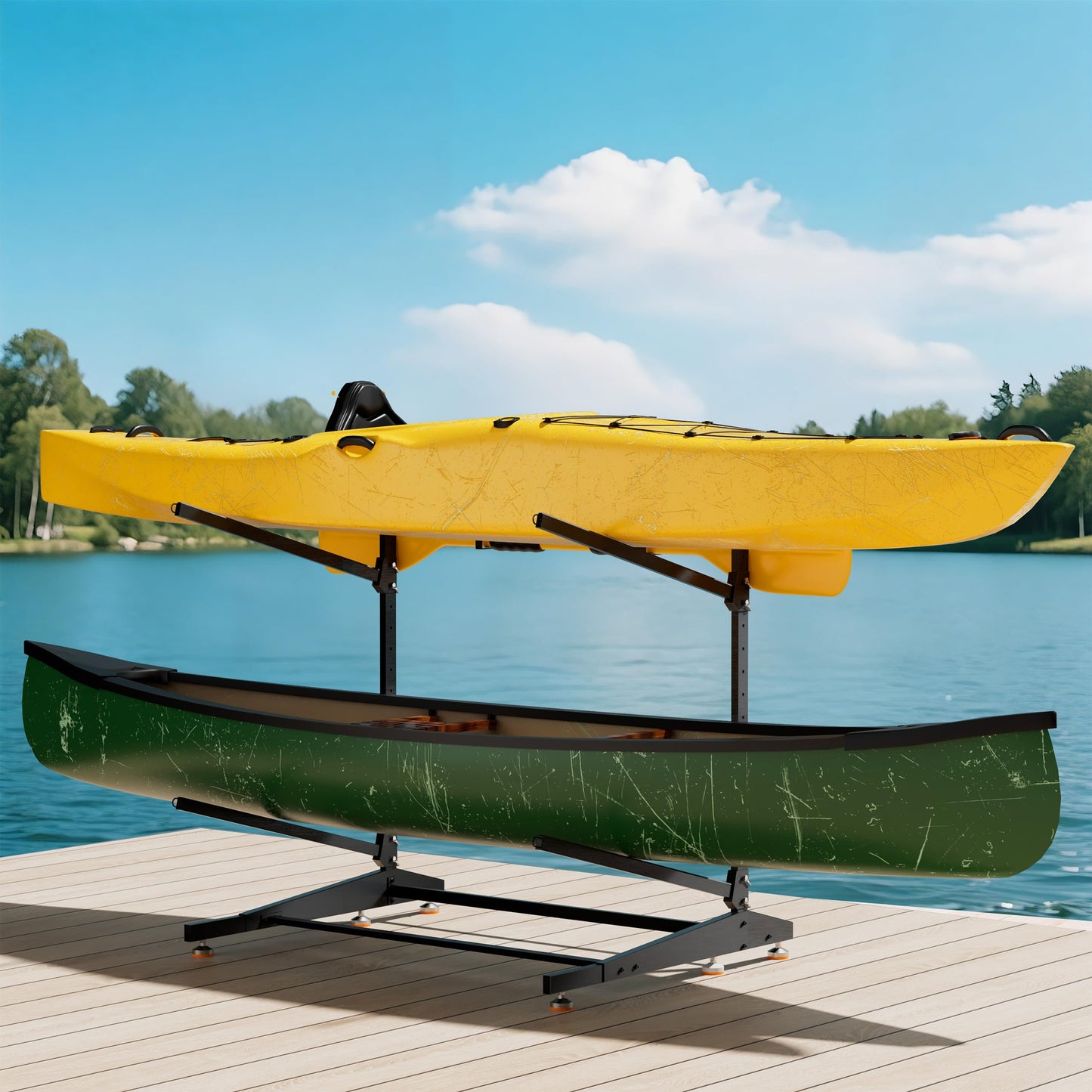 AlloyLake Kayak Rack Pro - Thickened & Reinforced Kayak Storage Rack - Freestanding Kayak and Canoe Rack - Adjustable Kayak Hanger - Kayak Stand for Indoor & Outdoor(Black, 2-Tier for 2 Kayaks)